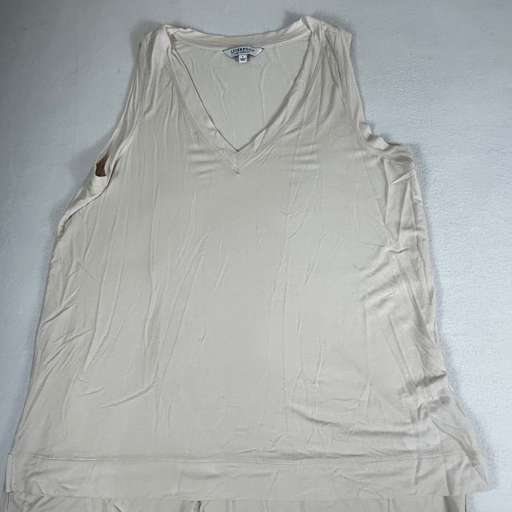 Liverpool Los Angeles Tank Top Beige V Neck Sleeveless Size‎ L LM8382K13